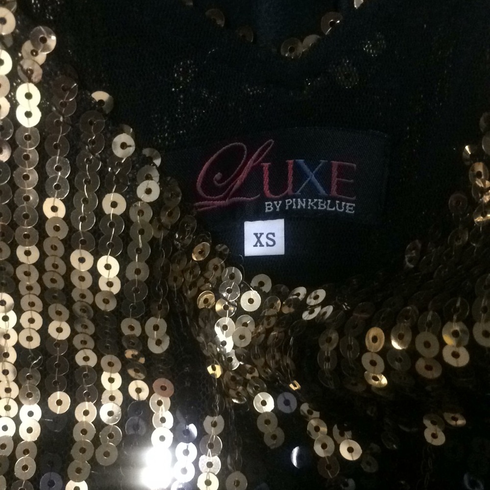 LUXE Evening  black and gold sequin Dress/ XS - Picture 5 of 7